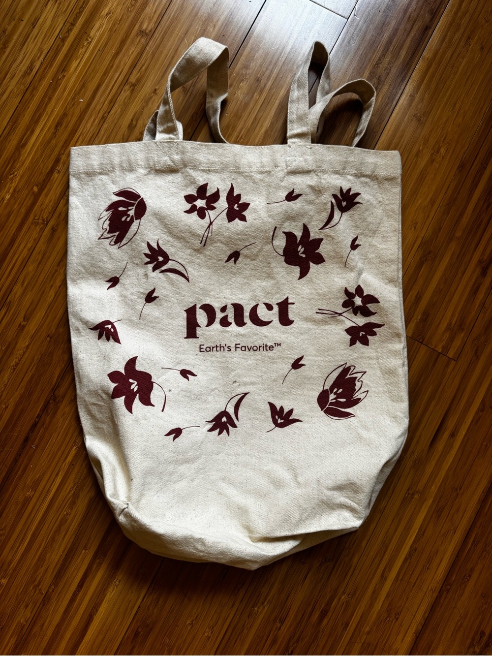 Pact Natural Canvas Tote with Burgundy Floral Print
